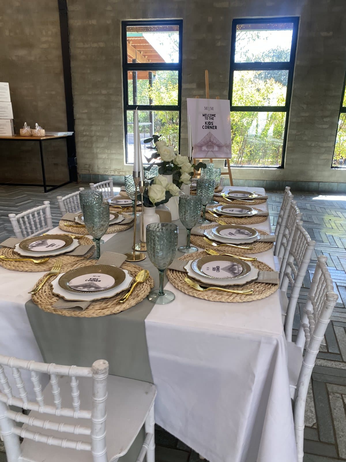 Elegant teal and gold table setting
